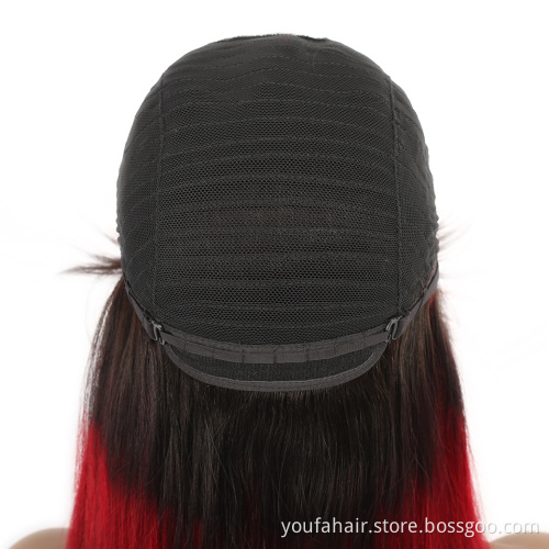 Brazilian 100% Human Hair Straight Full Machine Made Wig Remy Hair for Women Ombre 1b Red 99J Burg Color Non Lace Wig with Bangs